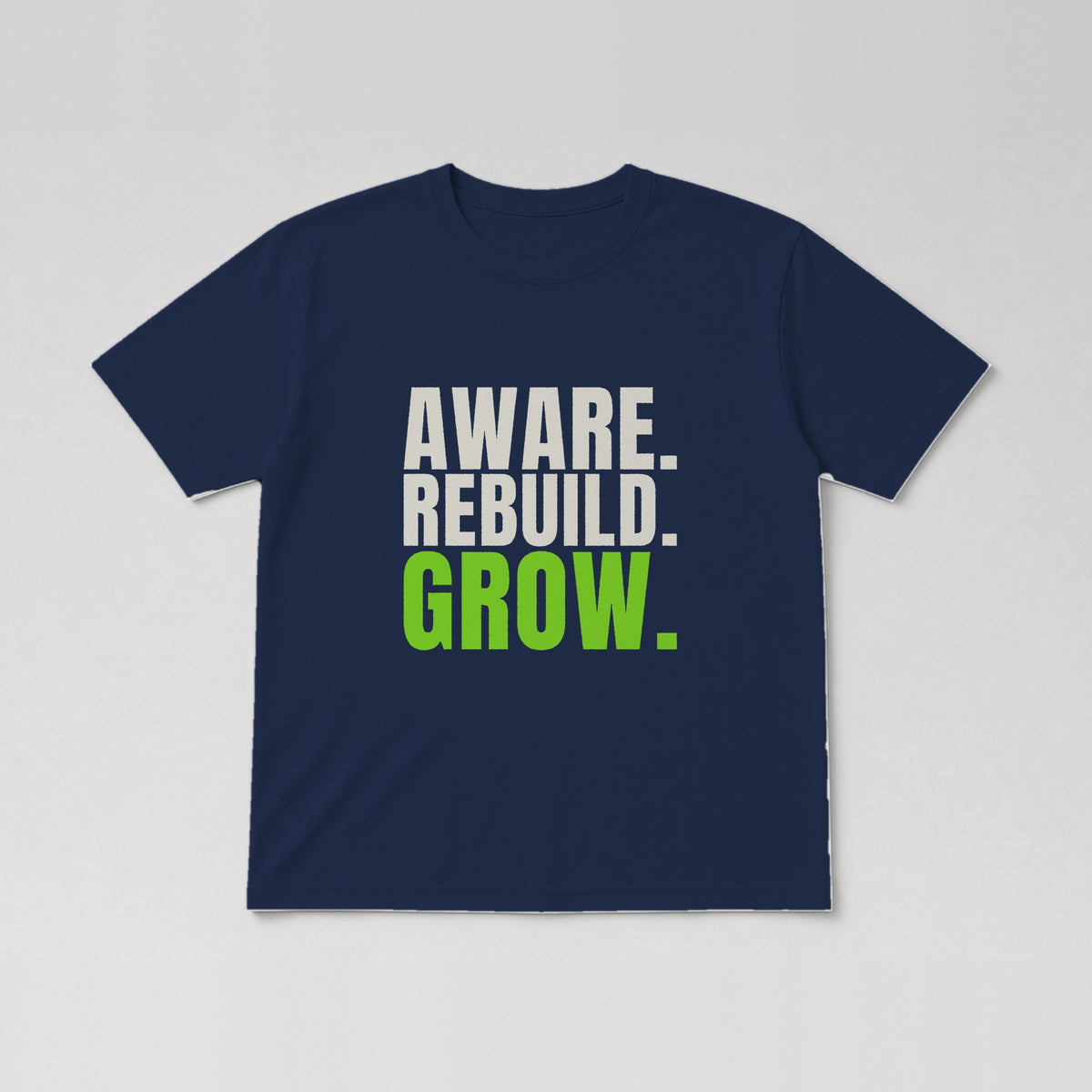 Aware. Rebuild. Grow. Tee in Navy