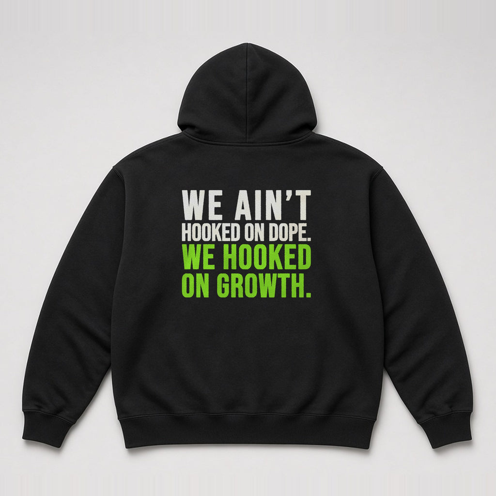 Hooked On Growth Sleeve Hoodie in Black, view 2