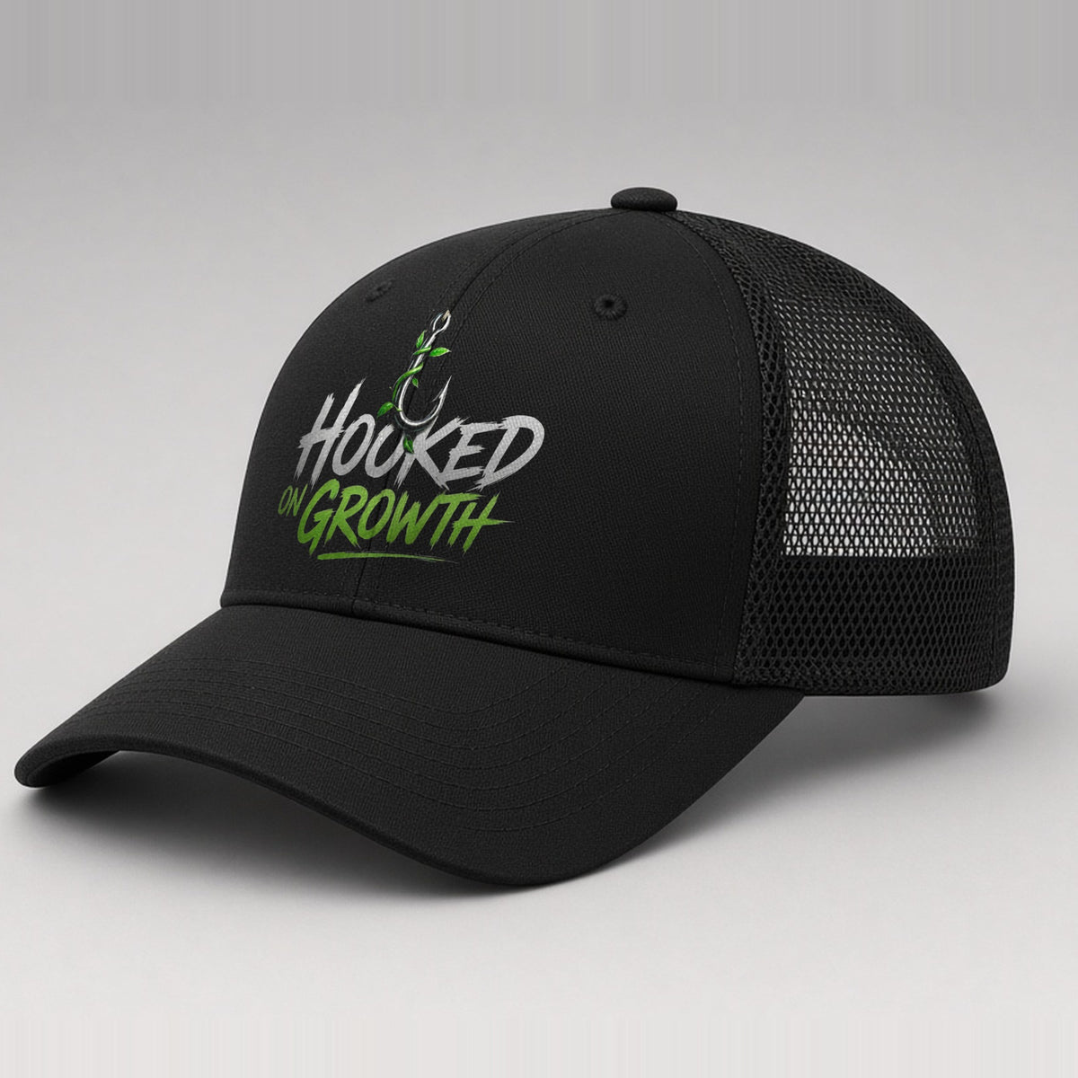 Hook & Wordmark Hat, Trucker, Black