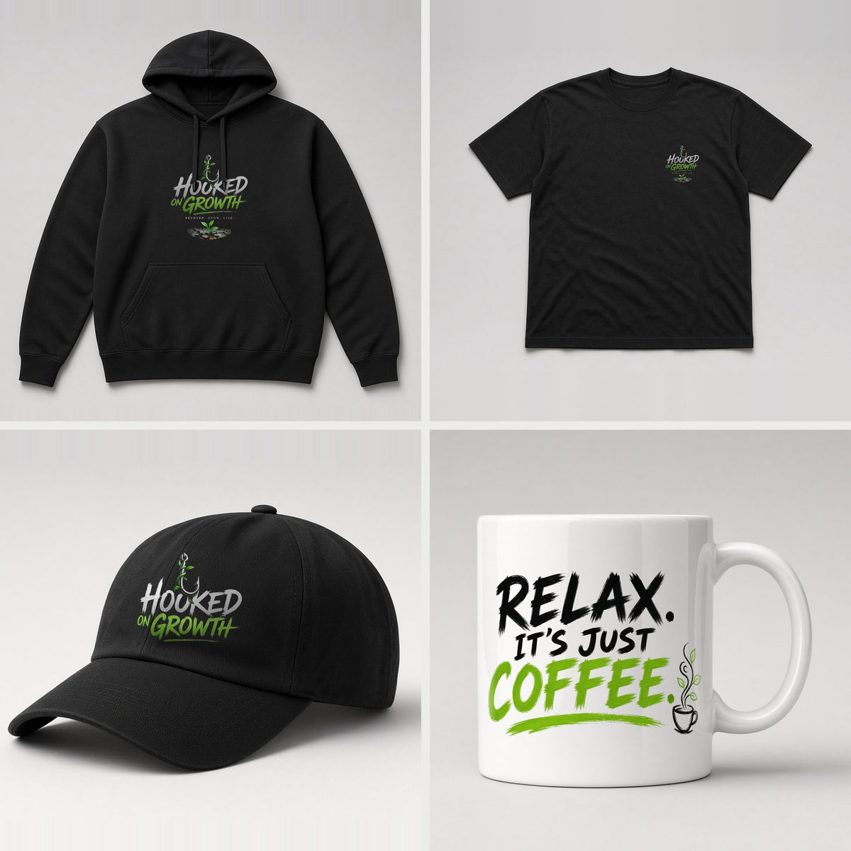 Growth Collection Combo: hoodie, tee, hat and mug