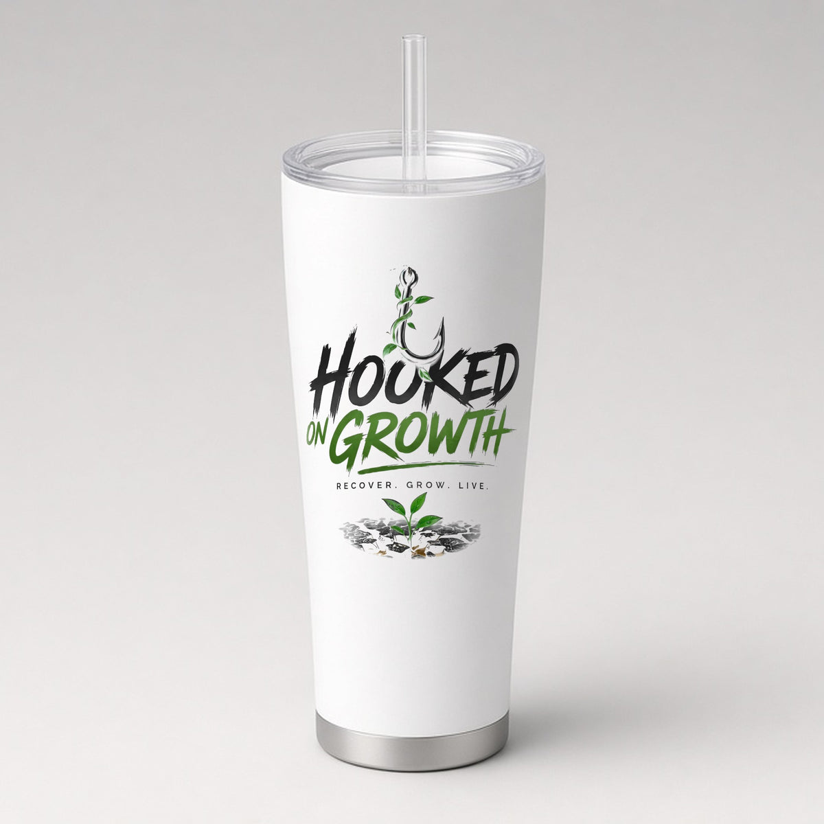 Hooked On Growth Logo Tumbler in White